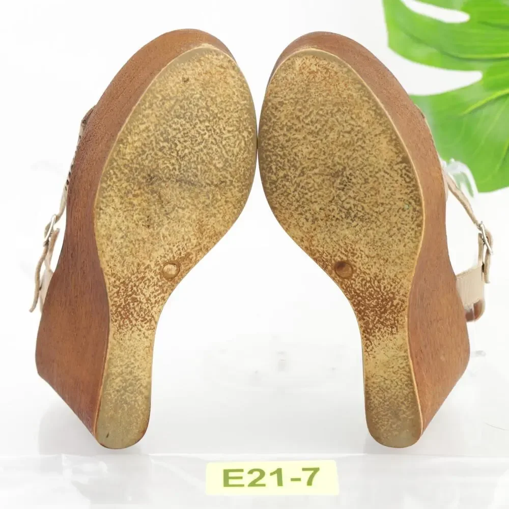 Mariella Womens Sandal Size 8.5 Tan Leather Wedge Platform Ankle Strap Shoe Boho